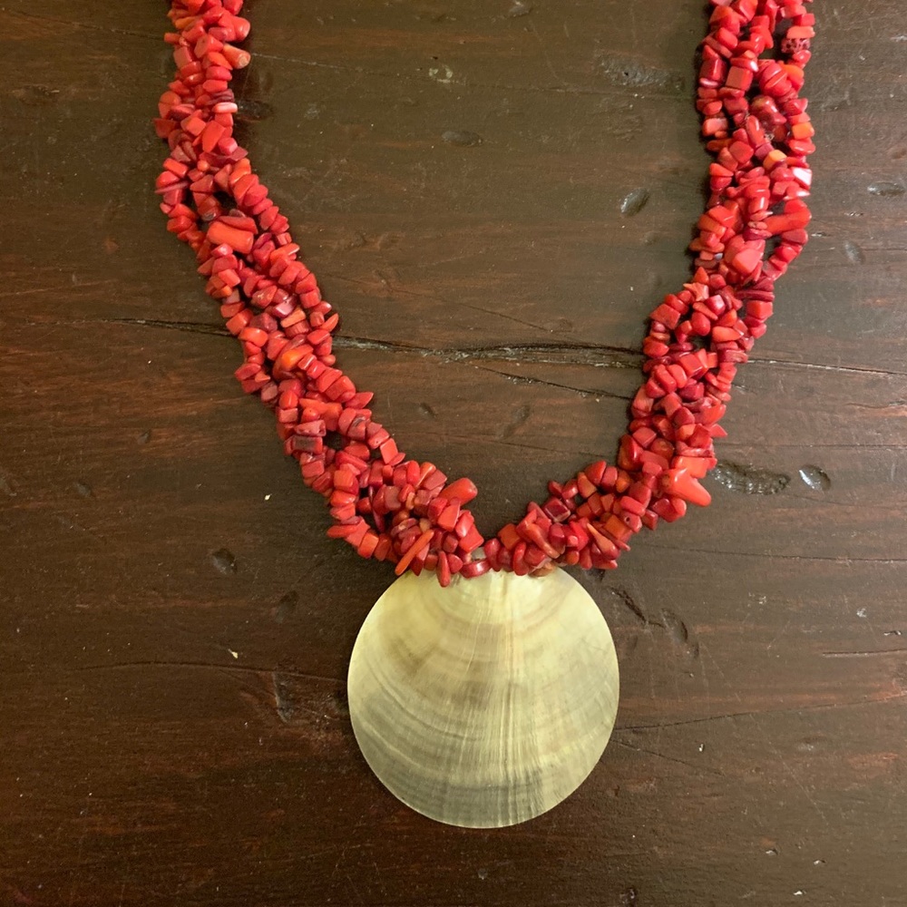 Red coral and shell necklace